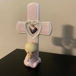 Precious Moments by Enesco Pink Birth Record Cross with Heart